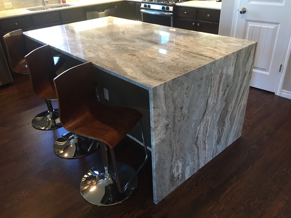 Brown fantasy granite with waterfall edge